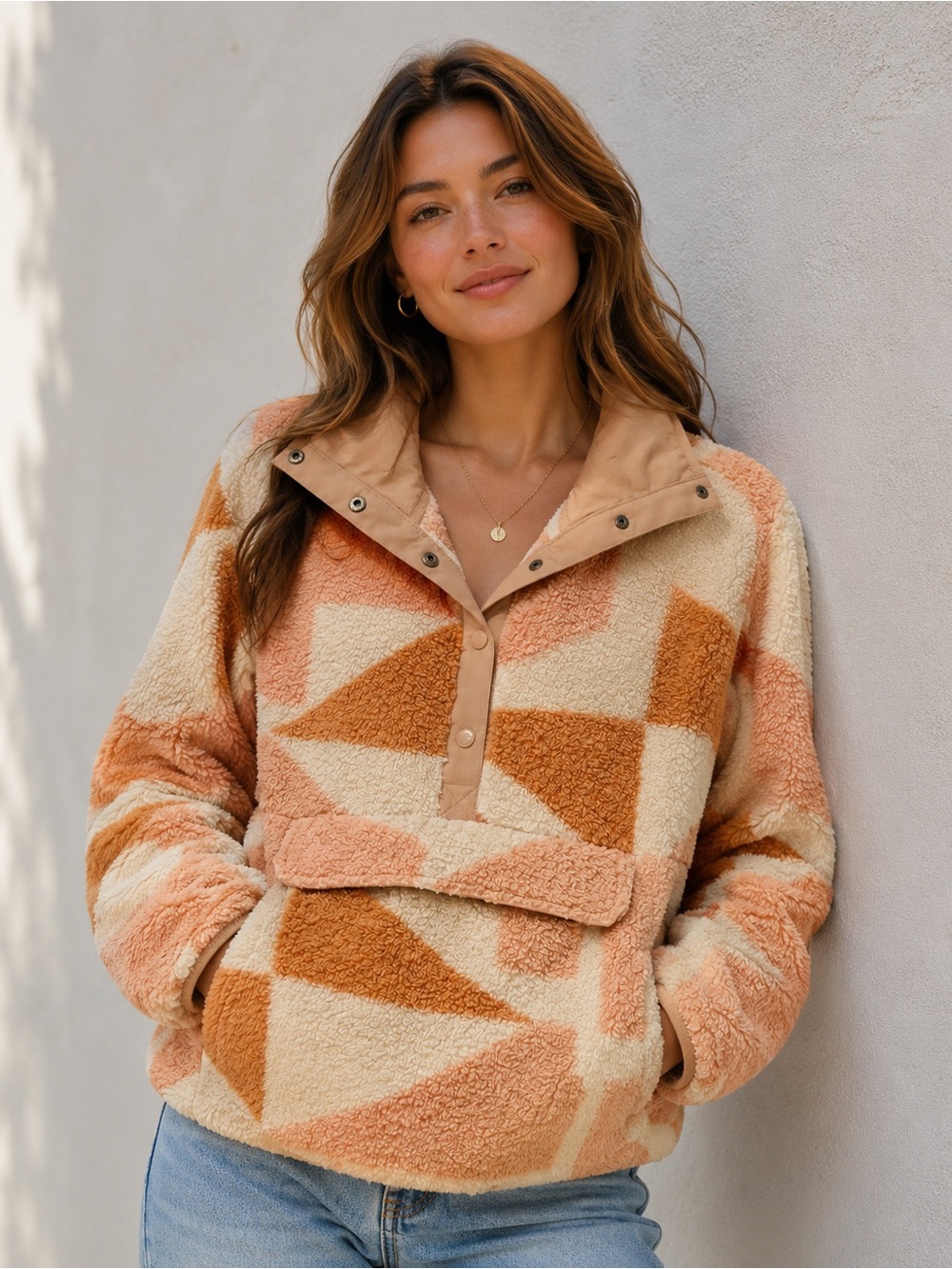 Billabong Geometric Pull-Over Jacket in Peach Cream
